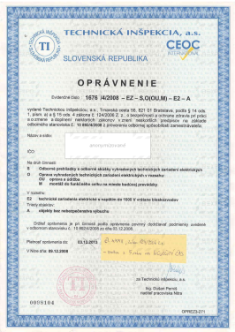 Oprávnenie na činnosť na elektrických zariadeniach
