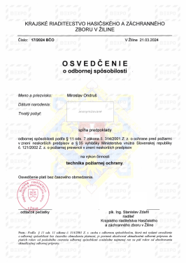 Technik požiarnej ochrany OPP Ondruš