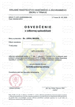 Technik požiarnej ochrany OPP Masár