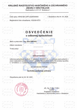 Technik požiarnej ochrany OPP Oravec